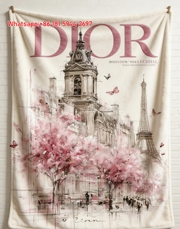 Dior Cherry Blossom Eiffel Tower Flannel Sofa Blanket D032